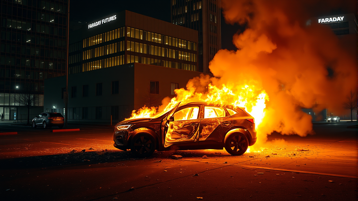 Faraday Future’s Electric SUV Catches Fire at LA Headquarters Amidst Financial Struggles and Eviction Threat